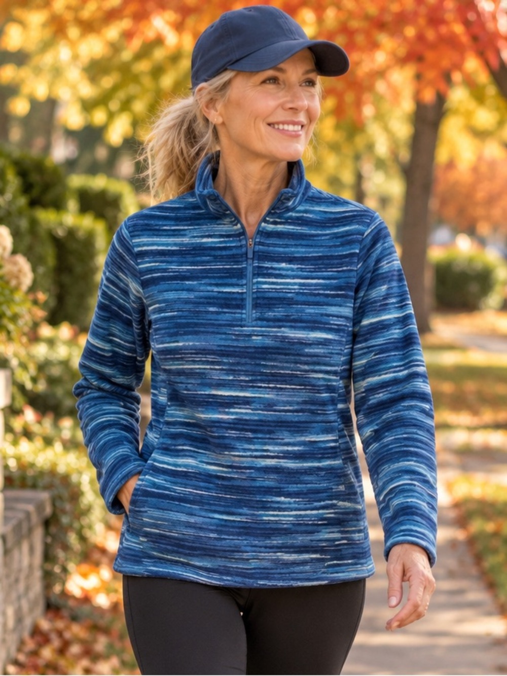 Lands’ End XS/P 2-4 Blue Teal Striped Fleece Quarter Zip Pullover